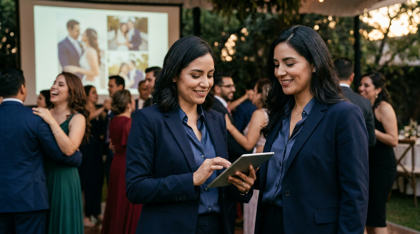 Wedding planner usando tablet con Fiestados